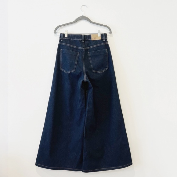 Zara Super Wide Leg Jeans Blue Dark Wash High Rise Ankle Length Denim Size 4 - Picture 5 of 9